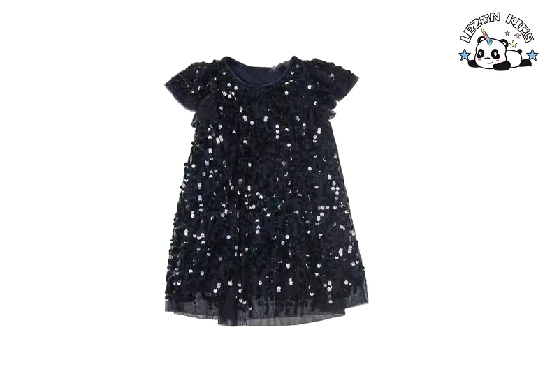 LEZONKIDS - New Product Explosion all black sparkle custom short sleeve sequin party dress for girl